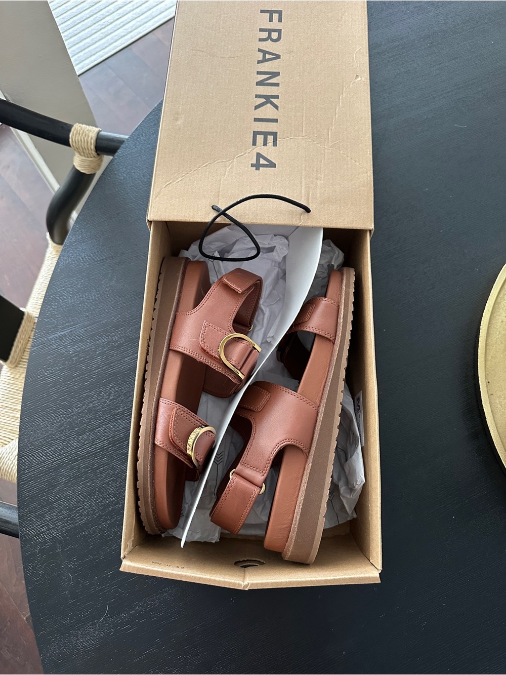 Thompson || - Brown Leather Double-Buckle Womens Sandals